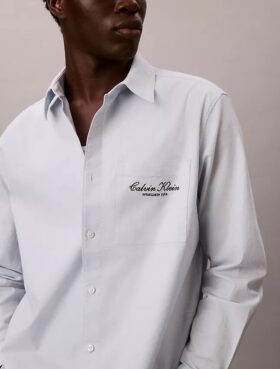 Camisa Oxford lavada con botones y gráfico del logotipo