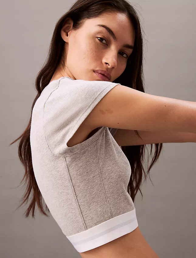 Camiseta corta de Cotton Stretch acanalada Camiseta corta de Cotton Stretch acanalada