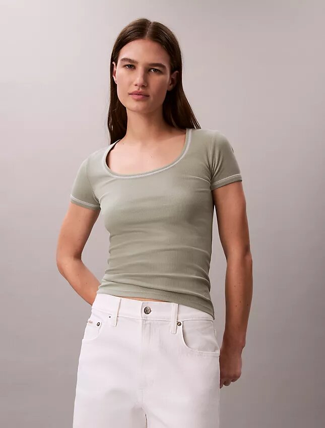 Camiseta de algodón con ribete Camiseta de algodón con ribete