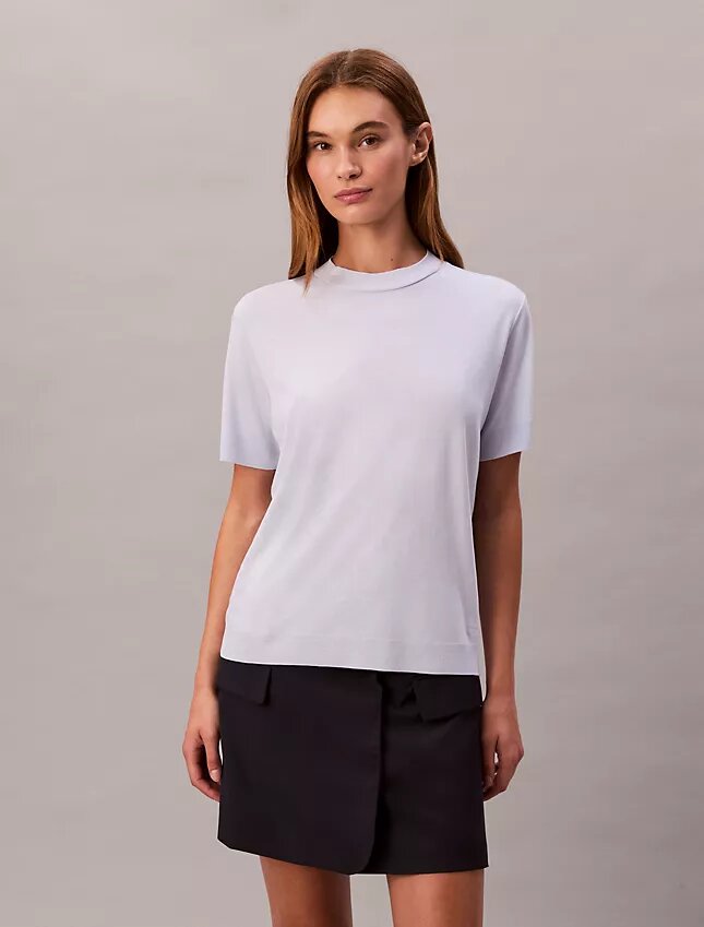 Camiseta de cuello alto de punto fino Camiseta de cuello alto de punto fino