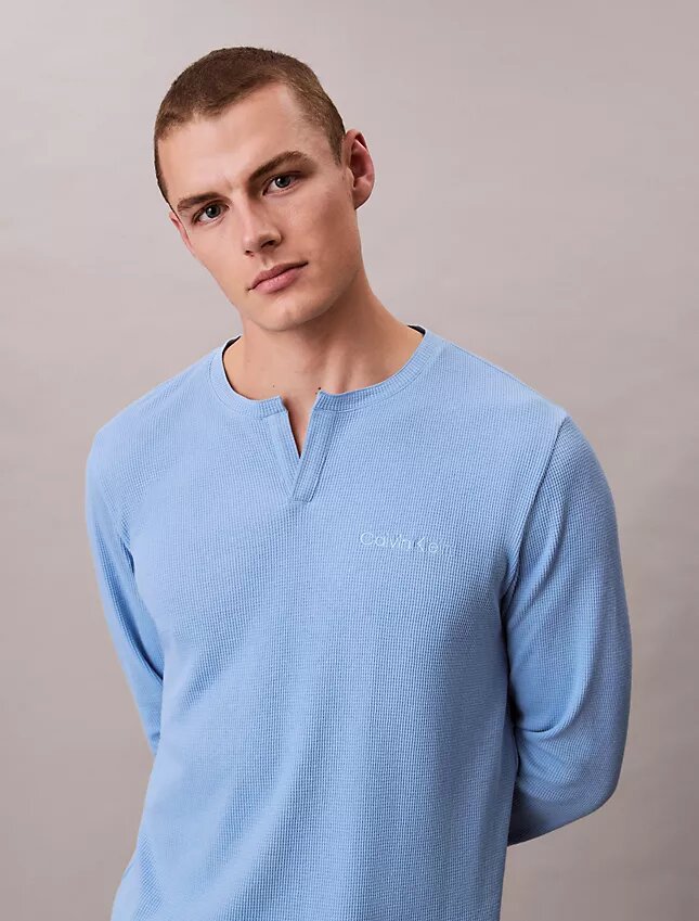 Camiseta de dormir Henley de punto waffle Camiseta de dormir Henley de punto waffle
