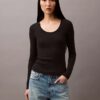 Camiseta de manga larga ajustada con ribete contorneado de algodón Camiseta de manga larga ajustada con ribete contorneado de algodón