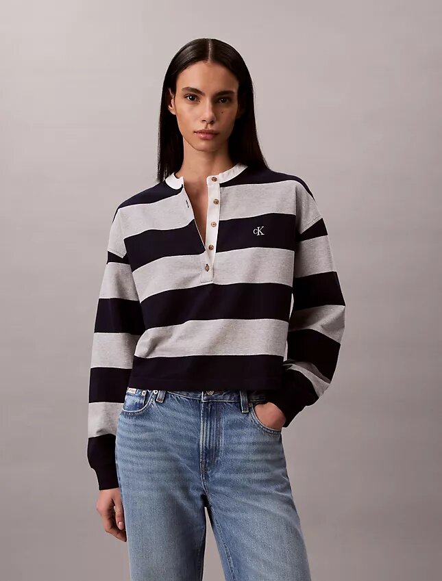 Camiseta Henley con rayas universitarias Camiseta Henley con rayas universitarias