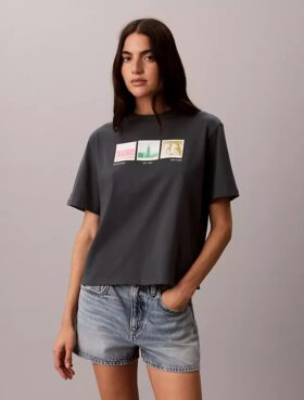 Camiseta holgada con gráfico de tiras de fotos de Nueva York