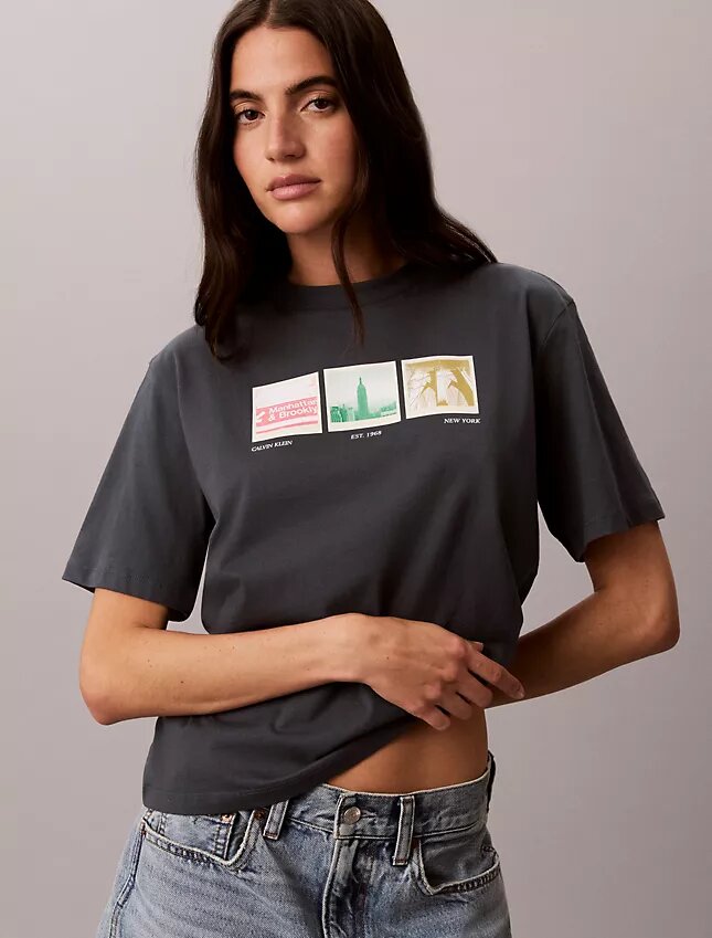Camiseta holgada con gráfico de tiras de fotos de Nueva York Camiseta holgada con gráfico de tiras de fotos de Nueva York