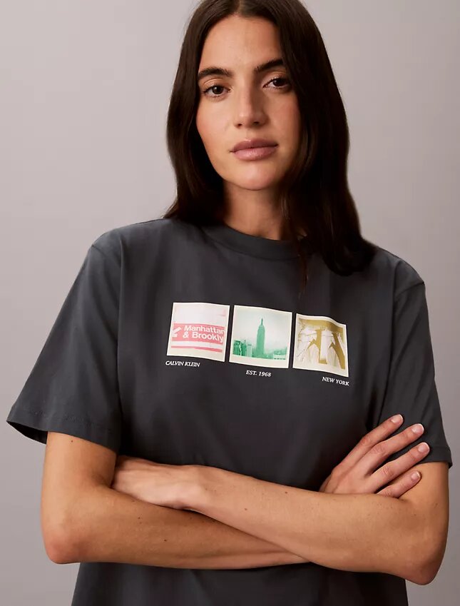 Camiseta holgada con gráfico de tiras de fotos de Nueva York Camiseta holgada con gráfico de tiras de fotos de Nueva York