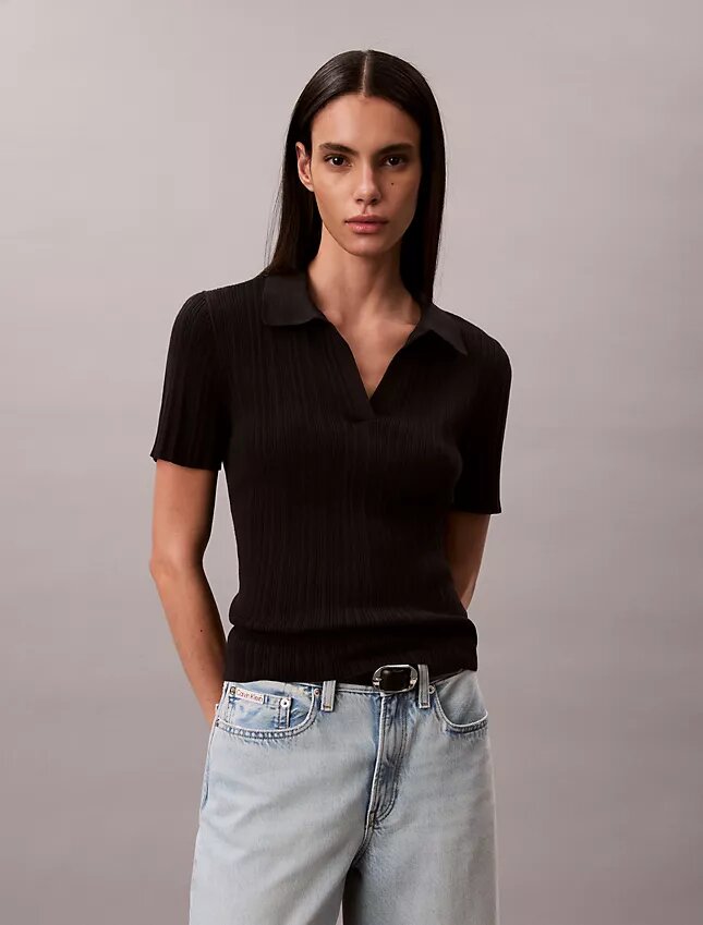 Camiseta polo de algodón acanalado suave Camiseta polo de algodón acanalado suave