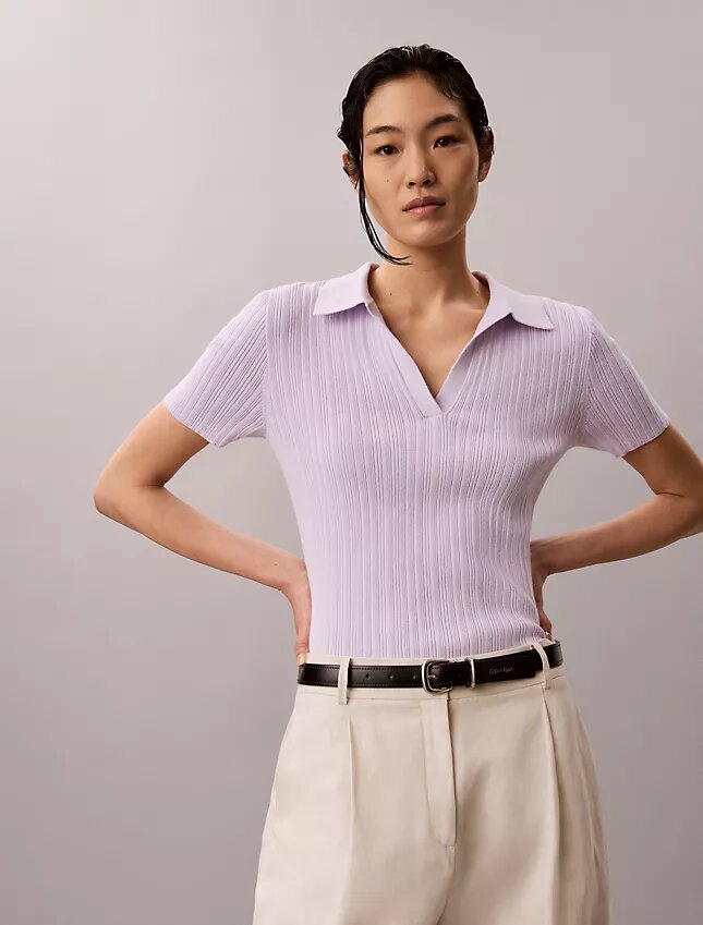 Camiseta polo de algodón acanalado suave Camiseta polo de algodón acanalado suave