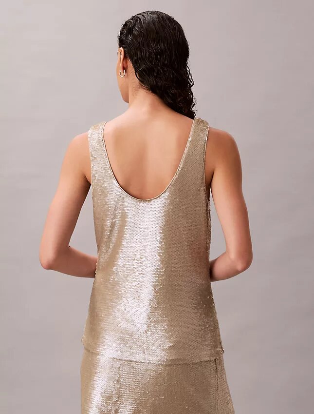 Camiseta sin mangas con cuello redondo y lentejuelas Camiseta sin mangas con cuello redondo y lentejuelas