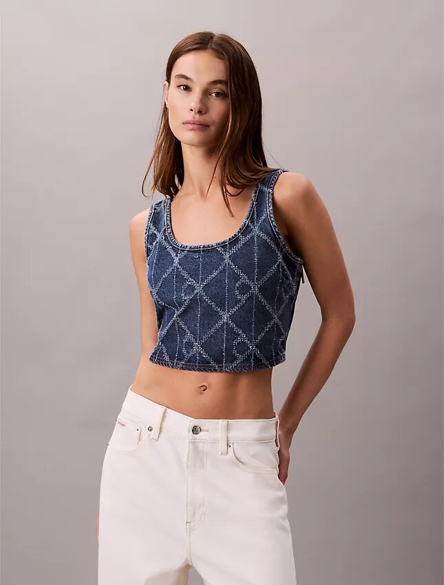 Camiseta sin mangas corta con Monogram integral en Denim Camiseta sin mangas corta con Monogram integral en Denim