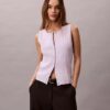 Camiseta sin mangas de algodón liso con botones y canalé Camiseta sin mangas de algodón liso con botones y canalé