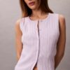 Camiseta sin mangas de algodón liso con botones y canalé Camiseta sin mangas de algodón liso con botones y canalé