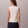 Camiseta sin mangas de algodón liso con botones y canalé Camiseta sin mangas de algodón liso con botones y canalé