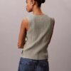 Camiseta sin mangas de algodón liso con botones y canalé Camiseta sin mangas de algodón liso con botones y canalé