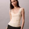 Camiseta sin mangas de mezcla de viscosa con canalé Camiseta sin mangas de mezcla de viscosa con canalé