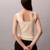 Camiseta sin mangas de mezcla de viscosa con canalé Camiseta sin mangas de mezcla de viscosa con canalé