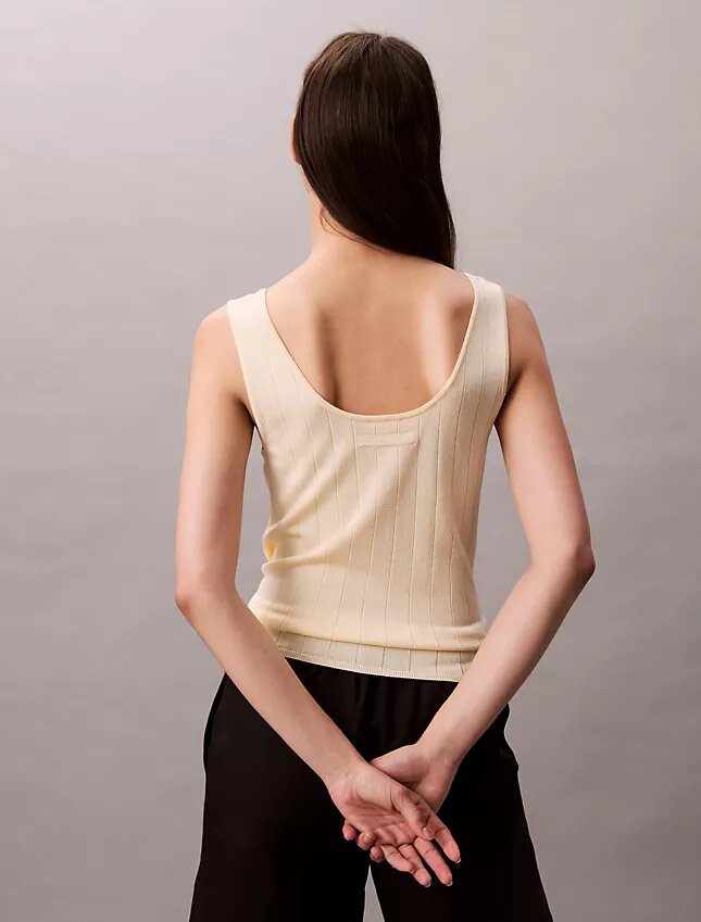 Camiseta sin mangas de mezcla de viscosa con canalé Camiseta sin mangas de mezcla de viscosa con canalé