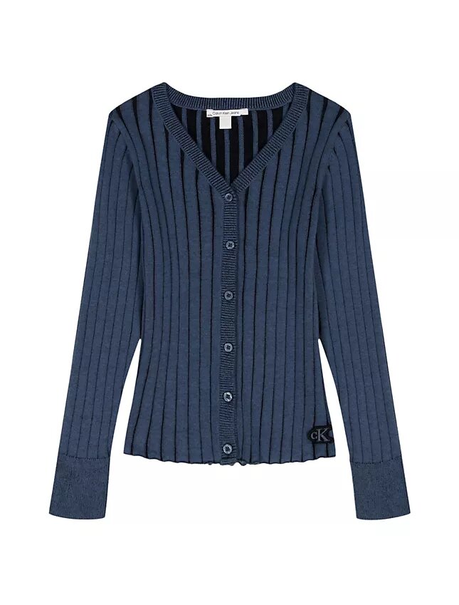 Cardigan ajustado de canalé ancho para niñas Cardigan ajustado de canalé ancho para niñas