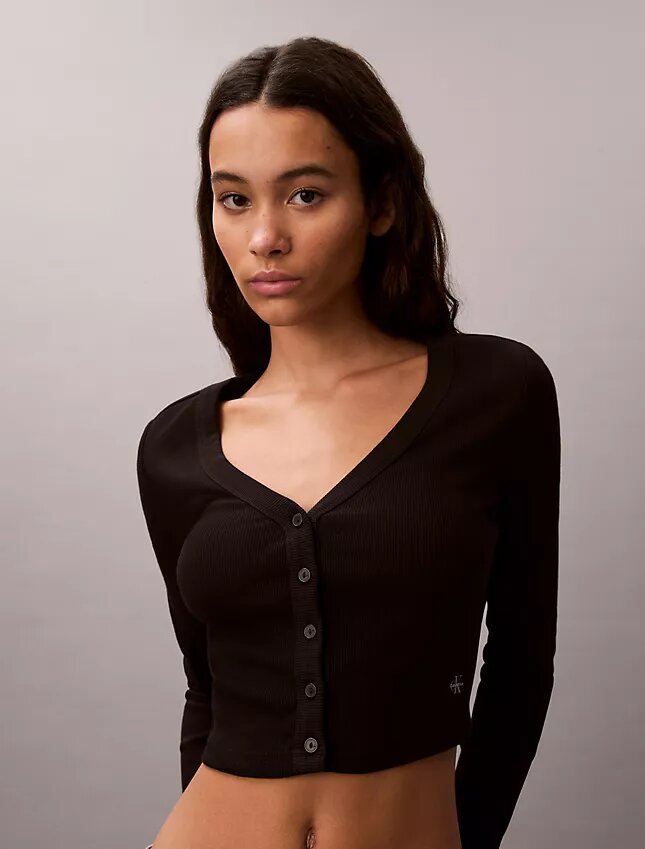 Cardigan corto de canalé Cardigan corto de canalé