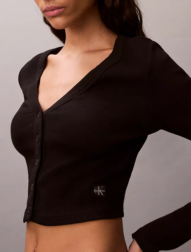 Cardigan corto de canalé Cardigan corto de canalé