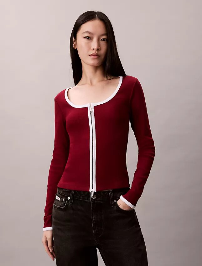 Cardigan de canalé con ribete en contraste Cardigan de canalé con ribete en contraste