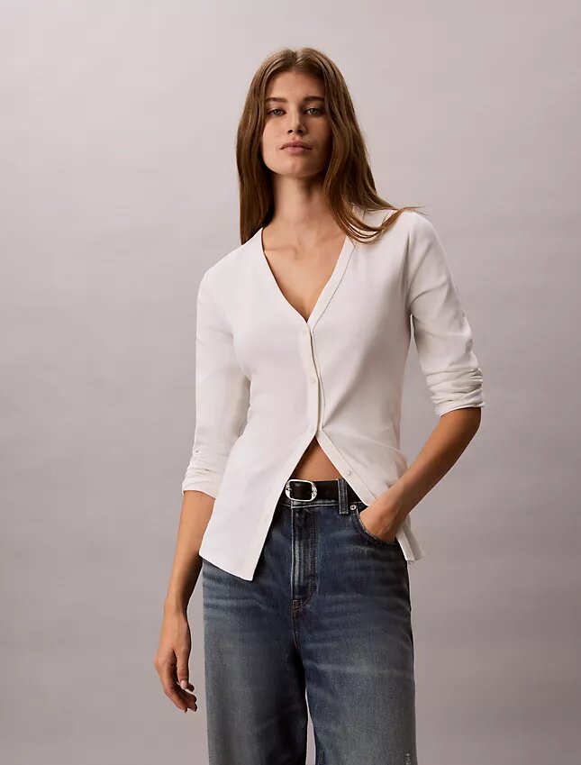 Cardigan entallado de punto elástico fino Monologo Cardigan entallado de punto elástico fino Monologo