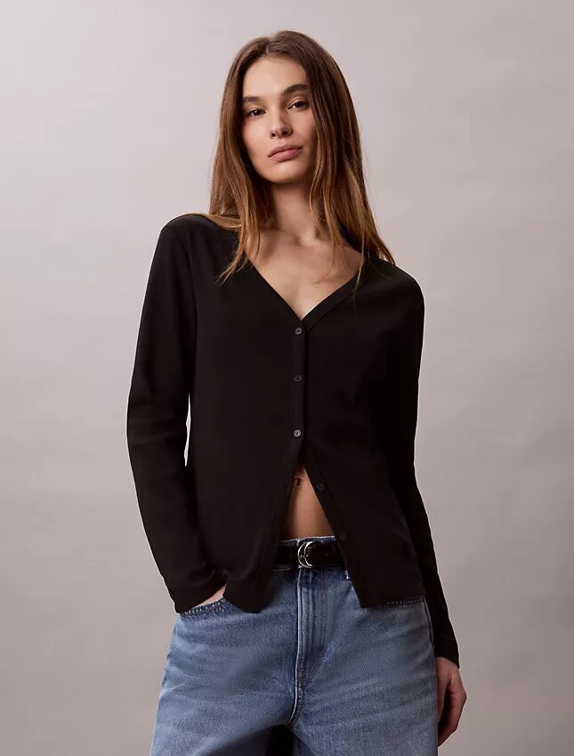 Cardigan entallado de punto elástico fino Monologo Cardigan entallado de punto elástico fino Monologo