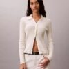 Cardigan polo de punto acanalado de algodón suave Cardigan polo de punto acanalado de algodón suave