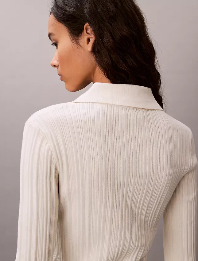 Cardigan polo de punto acanalado de algodón suave Cardigan polo de punto acanalado de algodón suave
