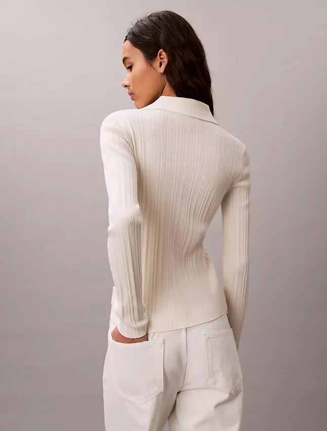 Cardigan polo de punto acanalado de algodón suave Cardigan polo de punto acanalado de algodón suave