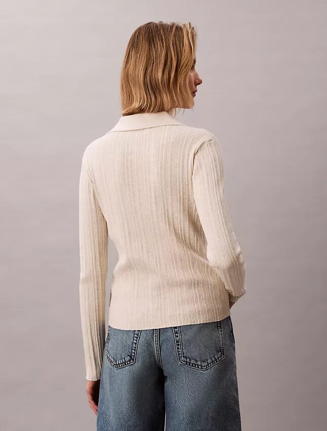 Cardigan polo de punto acanalado de algodón suave Cardigan polo de punto acanalado de algodón suave