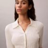 Cardigan polo de punto acanalado de algodón suave Cardigan polo de punto acanalado de algodón suave