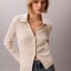 Cardigan polo de punto acanalado de algodón suave Cardigan polo de punto acanalado de algodón suave