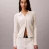 Cardigan polo de punto acanalado de algodón suave Cardigan polo de punto acanalado de algodón suave