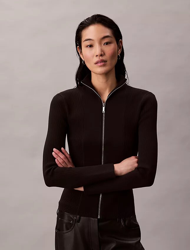 Chaqueta de nylon acanalado con cremallera Chaqueta de nylon acanalado con cremallera