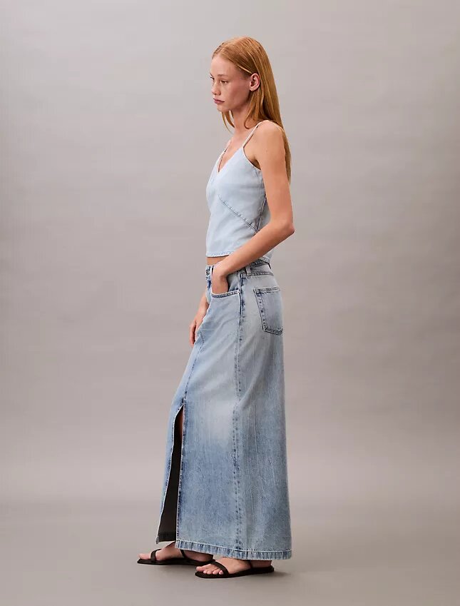 Falda larga de Denim Falda larga de Denim