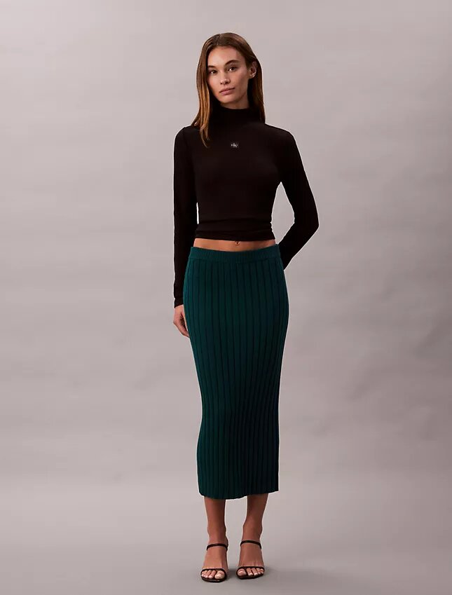 Falda midi de algodón acanalado Falda midi de algodón acanalado