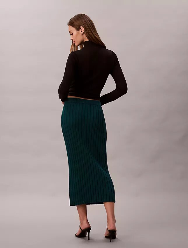 Falda midi de algodón acanalado Falda midi de algodón acanalado