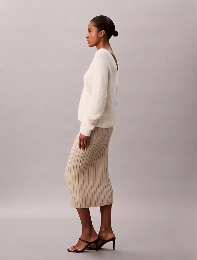 Falda midi de algodón acanalado Falda midi de algodón acanalado