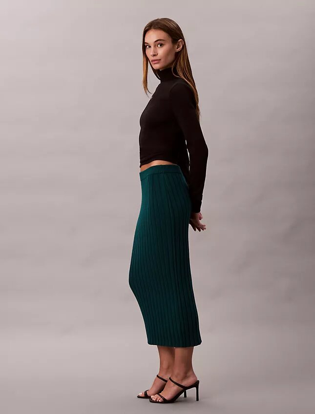Falda midi de algodón acanalado Falda midi de algodón acanalado