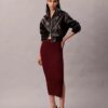 Falda midi de algodón liso acanalado Falda midi de algodón liso acanalado