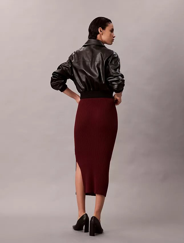 Falda midi de algodón liso acanalado Falda midi de algodón liso acanalado