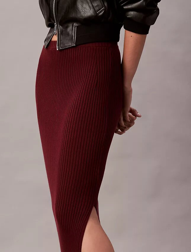 Falda midi de algodón liso acanalado Falda midi de algodón liso acanalado