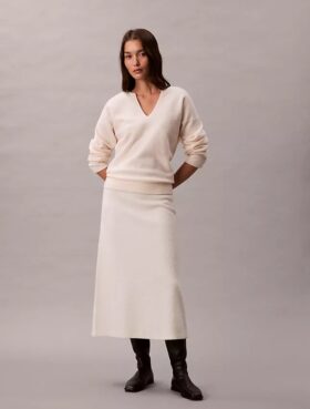 Falda midi de lana merino