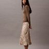 Falda midi estampada de satén arrugado
