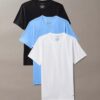 Mezcla de algodón elástico Paquete de 3 Camiseta de cuello redondo de corte ajustado Mezcla de algodón elástico Paquete de 3 Camiseta de cuello redondo de corte ajustado