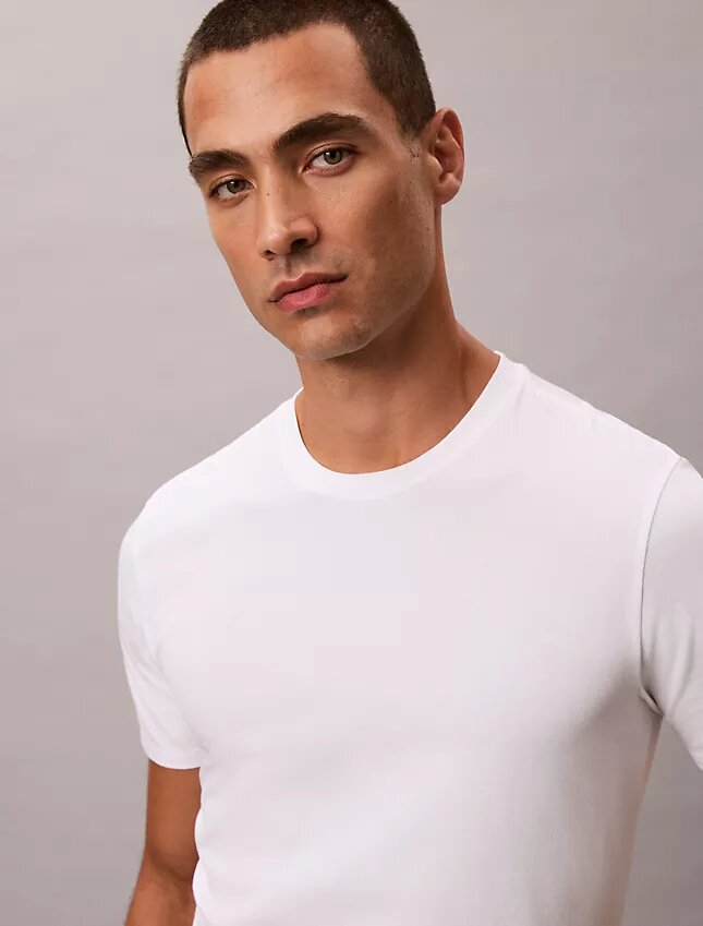 Mezcla de algodón elástico Paquete de 3 Camiseta de cuello redondo de corte ajustado Mezcla de algodón elástico Paquete de 3 Camiseta de cuello redondo de corte ajustado