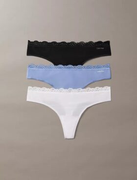 Microfiber Thong con encaje, paquete de 3