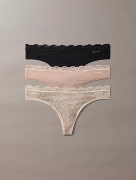 Microfiber Thong con encaje, paquete de 3