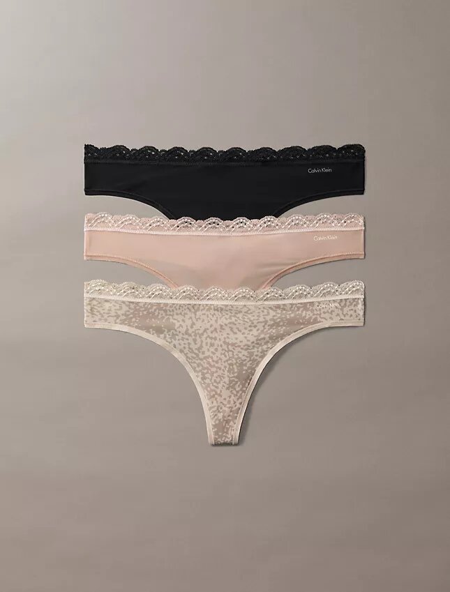 Microfiber Thong con encaje, paquete de 3 Microfiber Thong con encaje, paquete de 3